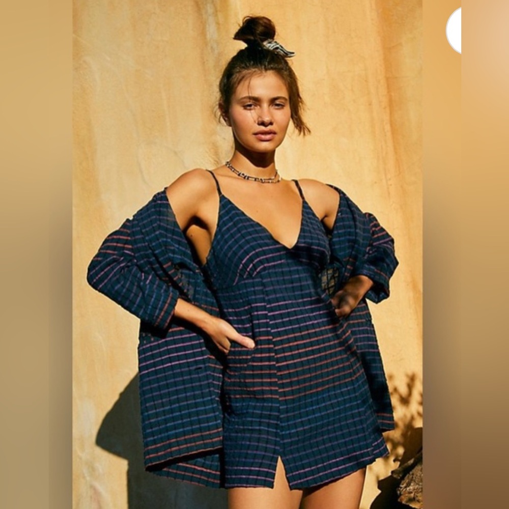 Free People Better Together Navy‎ and Orange Striped Dress- Small
